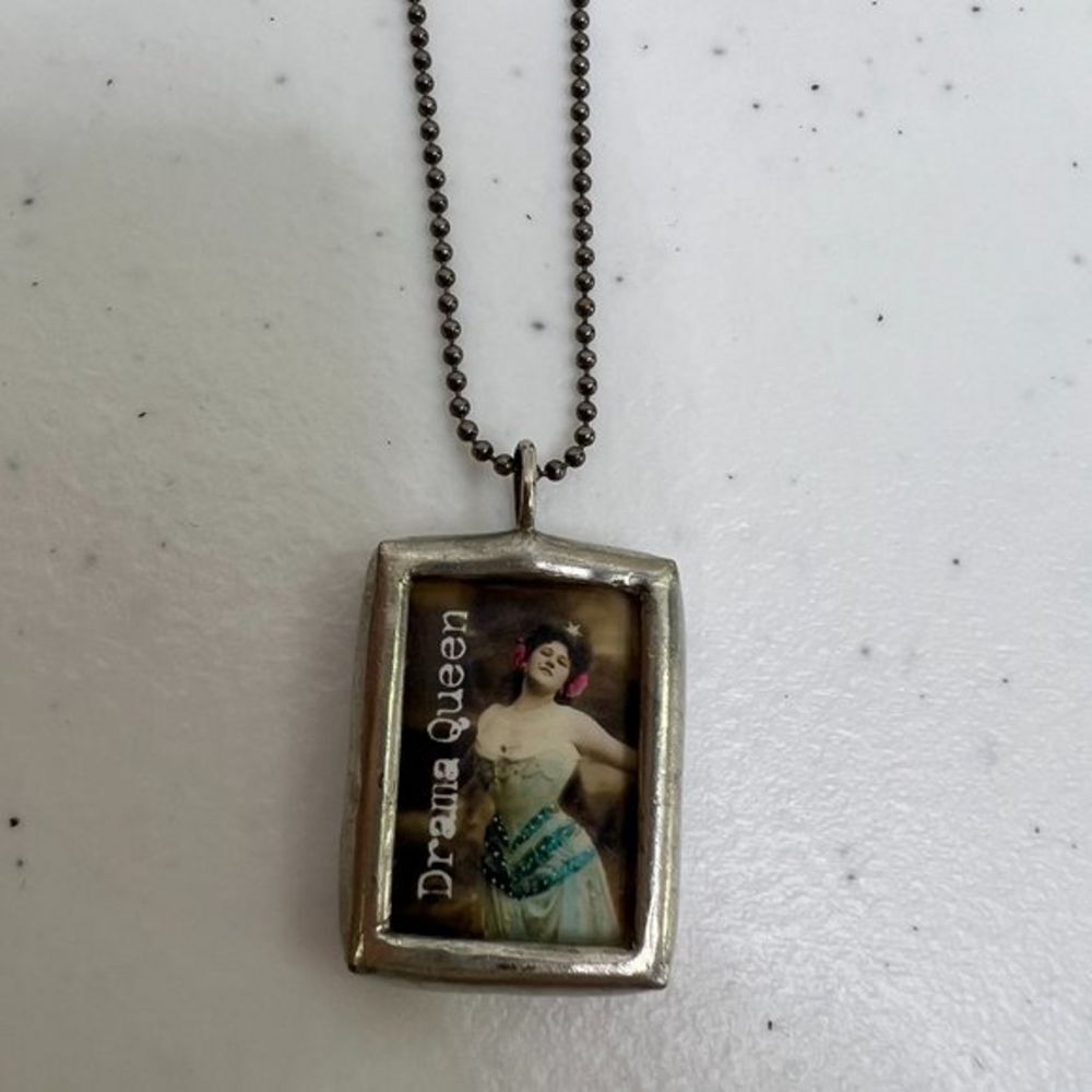 Drama Queen Necklace Vintage Woman She Needed An Audience Silver Tone Ball Chain